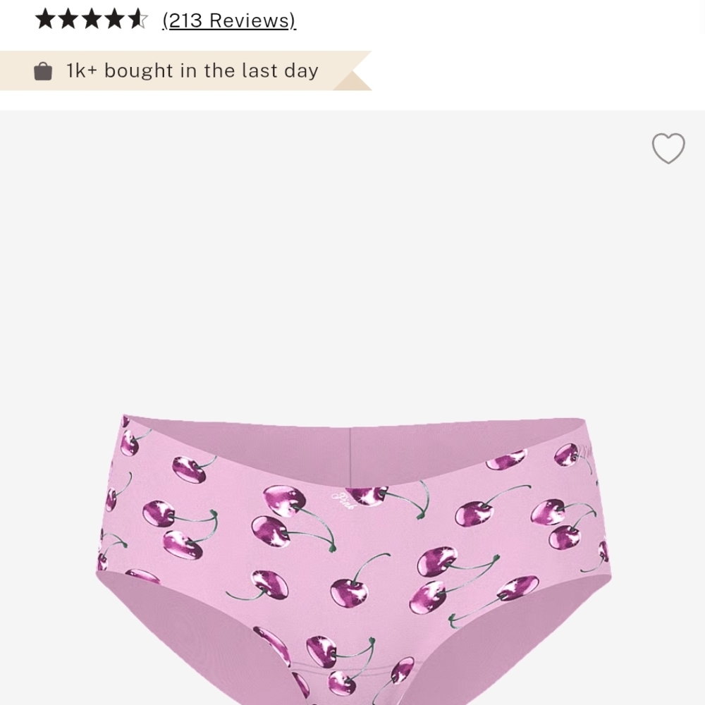 PINK Victoria's Secret Cherry Print No Show Hiphugger Underwear NIP/NWT size M